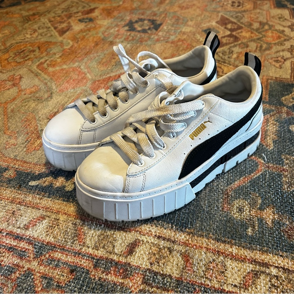 Puma Mayze Platform Sneakers in Black and White
